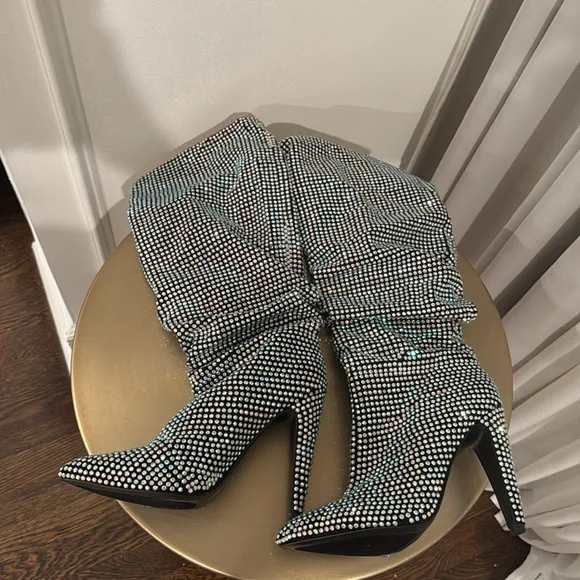 Steve‎ Madden ‘Crushing’ Rhinestone Slouchy Heeled Boots - Picture 8 of 15